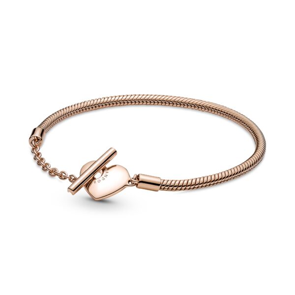 Pandora - Moments Heart T-Bar Snake armbånd rosa fg.