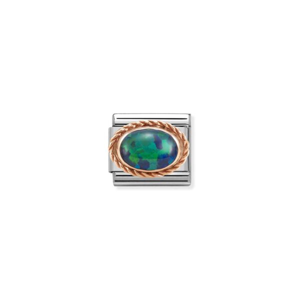 Nomination - Led, 9 kt. rosaguld Green Opal Rustfrit stål