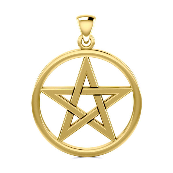 Vedhæng med Pentagram - 37mm - u/kæde - Forgyldt - 14 karat guld