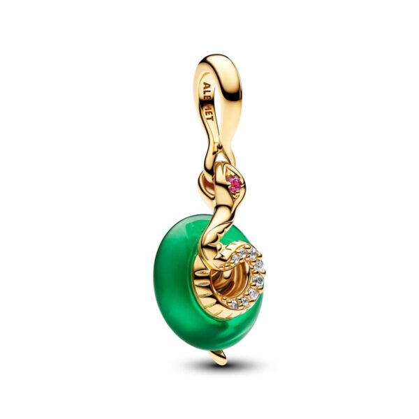 Pandora - Snake Green dangle charm, Murano og zirkonia Forgyldt metalblanding