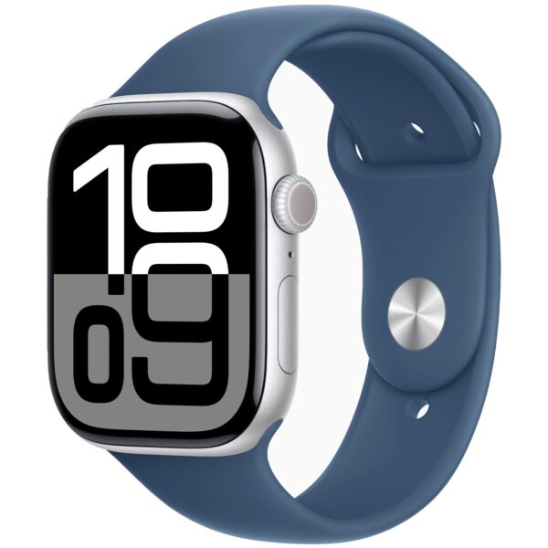 Apple Watch Series 10 GPS 46mm Silver Aluminium Sport Band S/M MWWL3 - Unisex - 46 mm - Smartwatch - Quartz m. Oplader